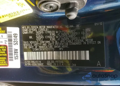 2012 Toyota Sienna Le from USA, damaged, VIN 5TDKK3DC6CS217773